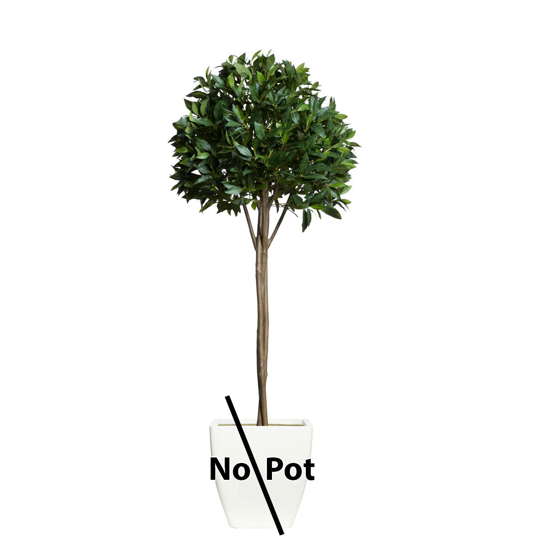 Artificial bay leaf topiary tree with lush green foliage, shown without pot on white background
