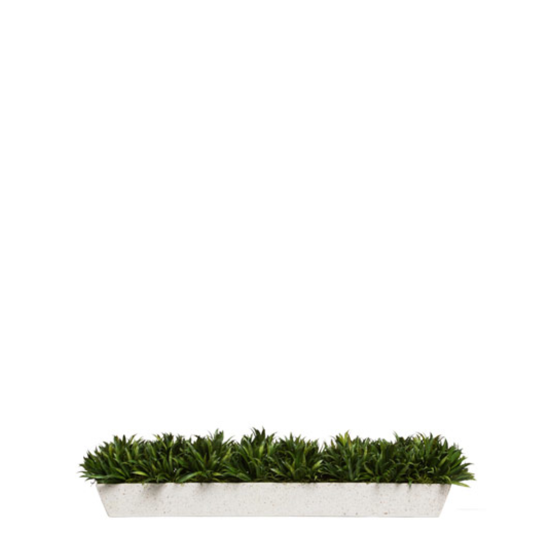 Artificial ryegrass arrangement in a rectangular white planter, modern botanical decor