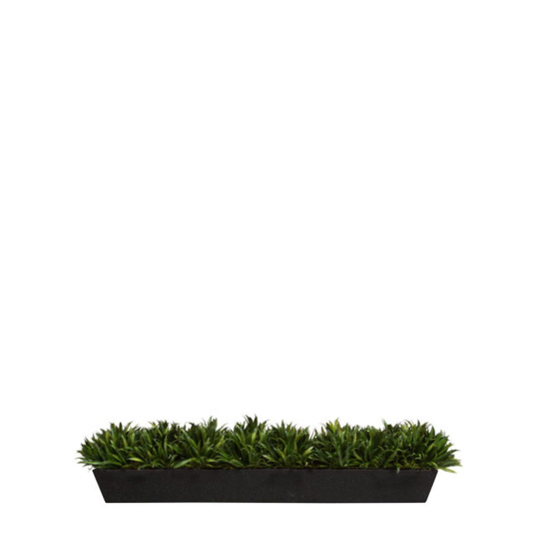 Artificial grass rye plant in rectangular black planter, modern tabletop decor
