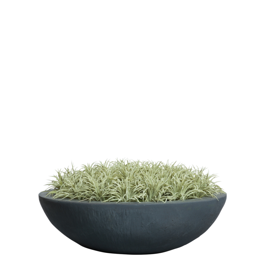 Artificial grass arrangement in modern round black bowl for home or office decor