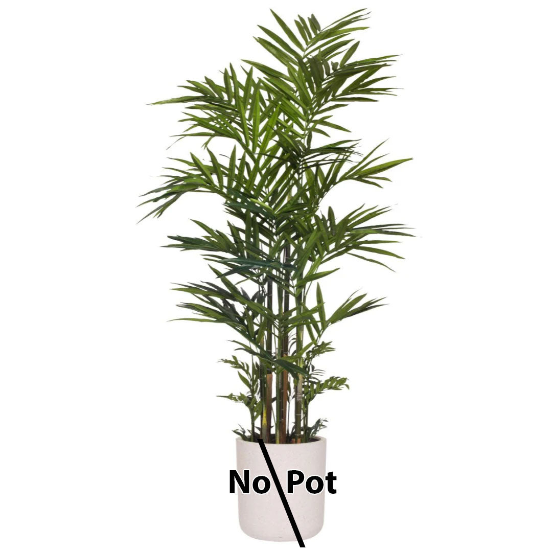 Artificial Kentia palm tree with lush green fronds, shown without decorative pot