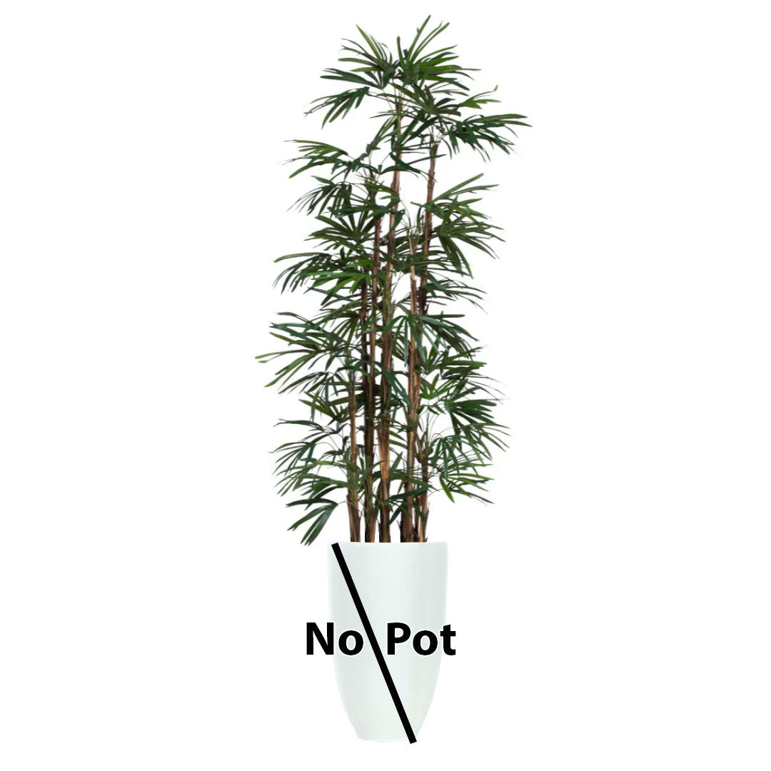 Artificial palm lady finger plant with long stems and green leaves, shown without pot