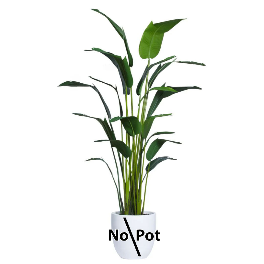 Artificial palm plant with tall green leaves on white background, no pot included