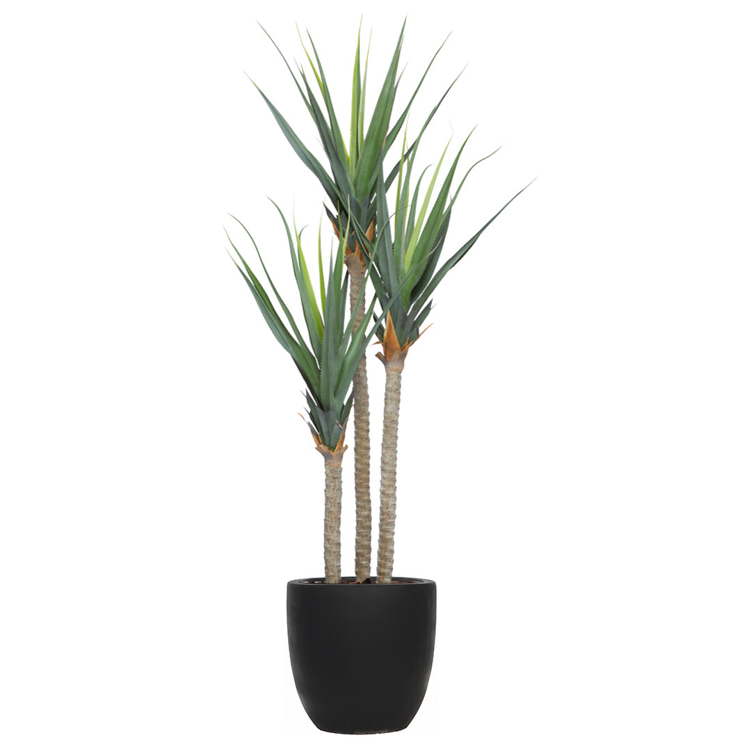 Artificial pandanus plant with tall spiky green leaves in a modern black pot