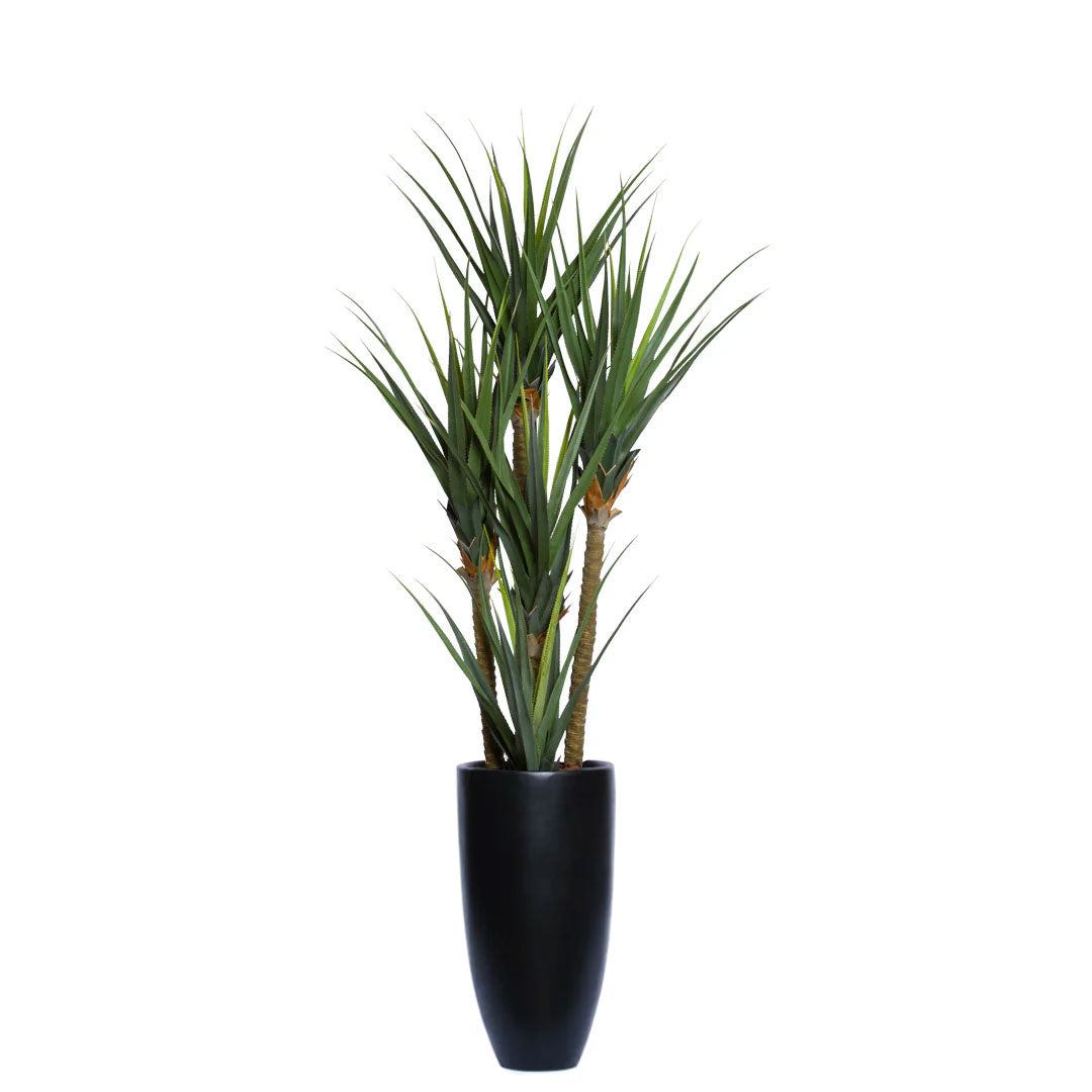Artificial pandanus plant in sleek black pot with realistic green spiky leaves