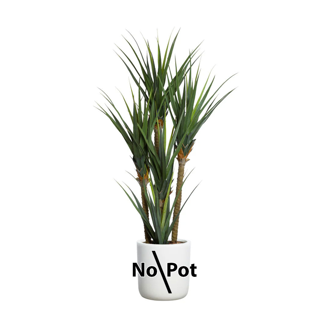 Artificial Pandanus Deluxe tree with tall green leaves, shown in white pot on white background.