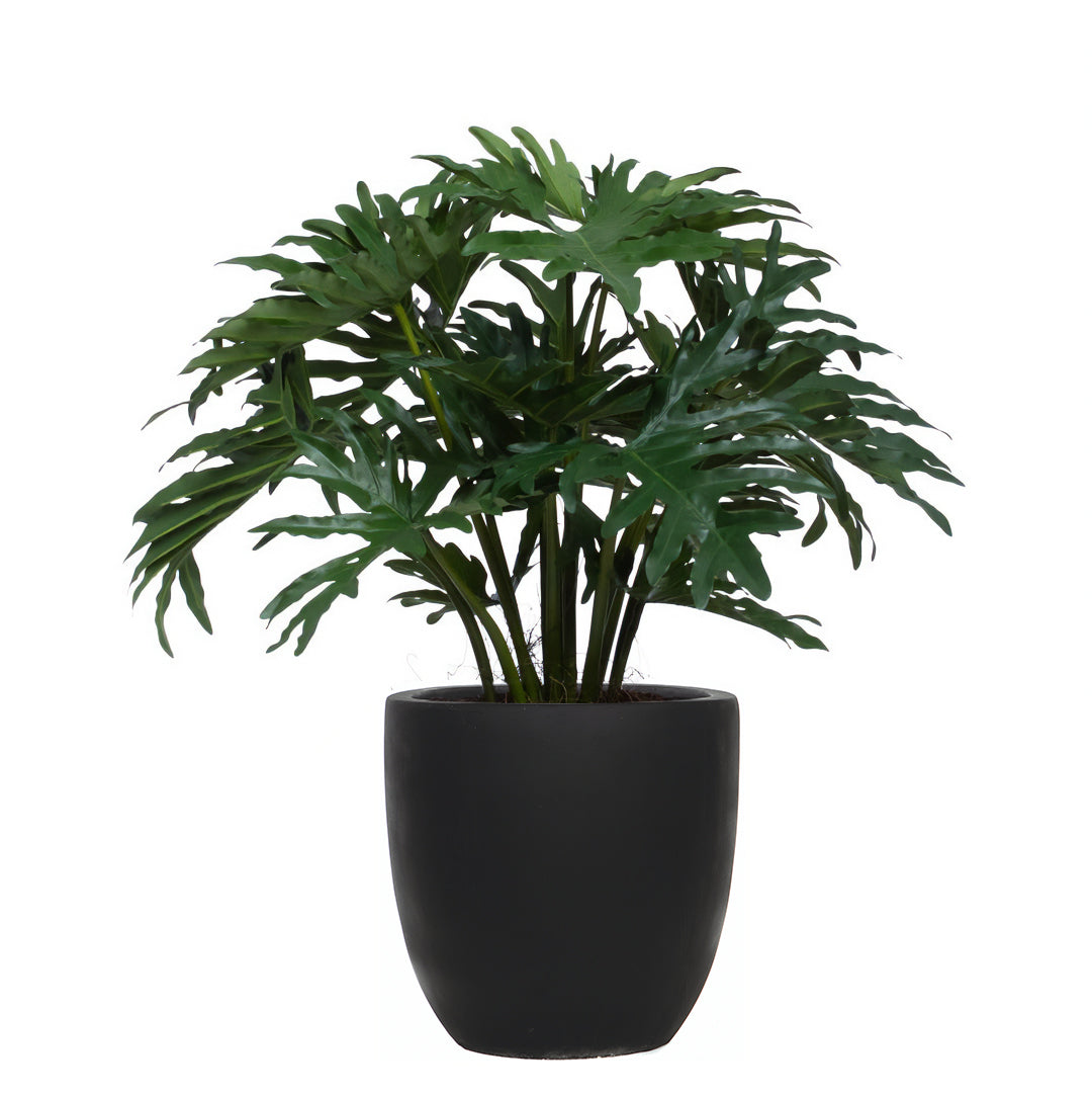 Philodendron Selloum artificial plant with lush green leaves in a modern black pot