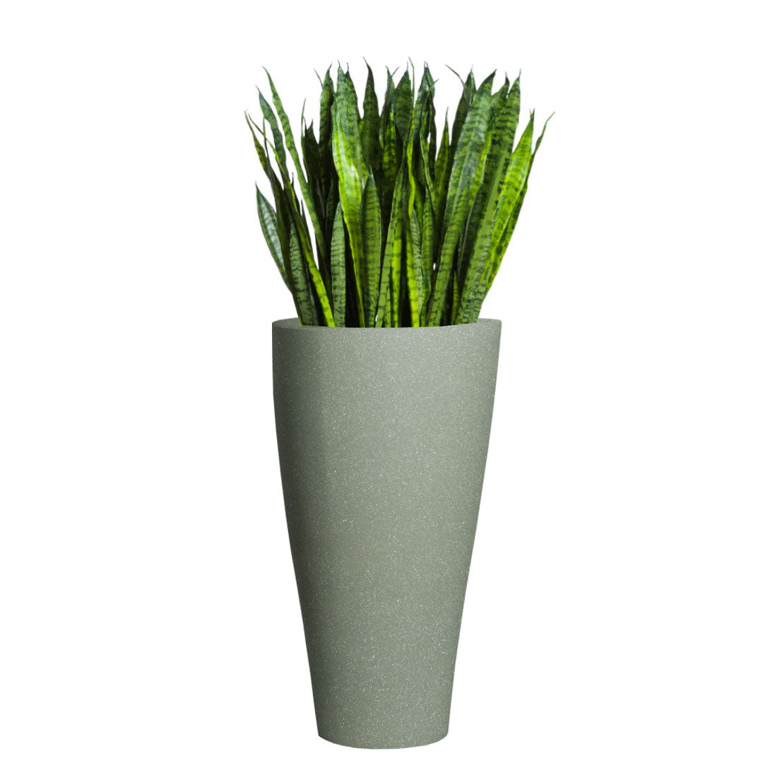 Artificial sansevieria plant in tall greystone planter, modern home decor accent