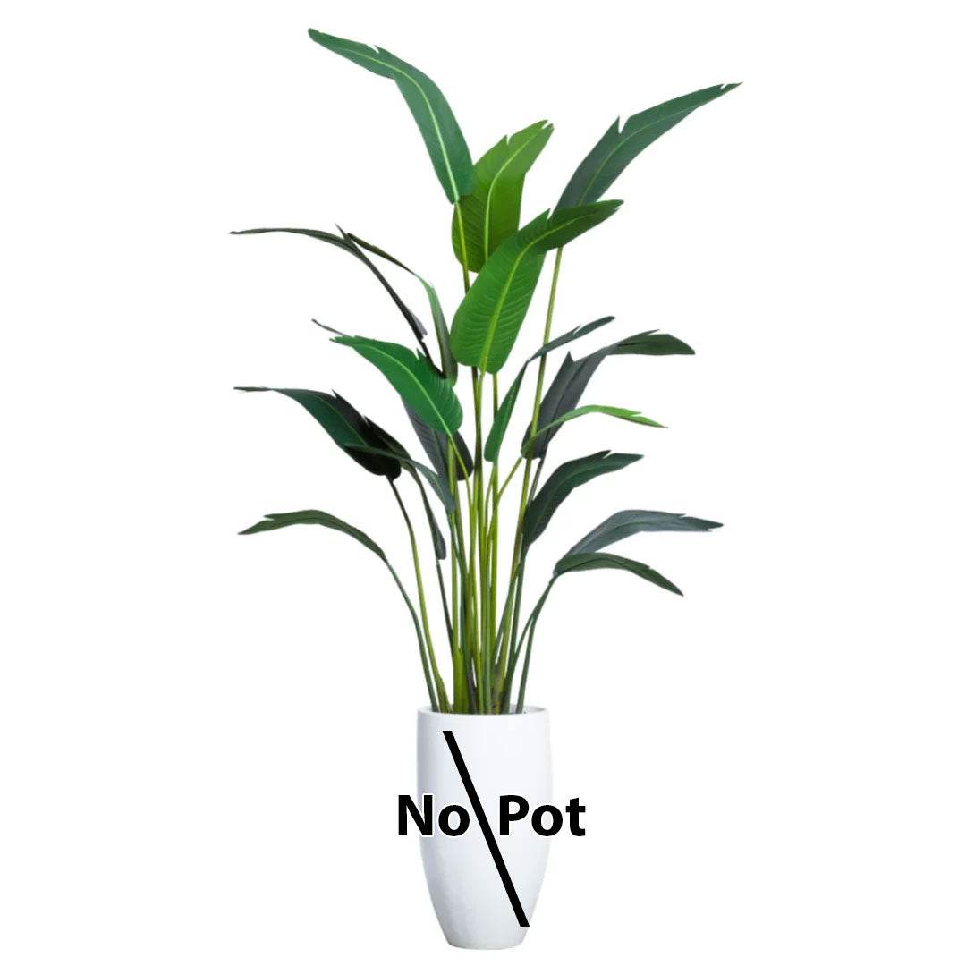 Artificial travelers palm plant with green leaves, no pot, on white background