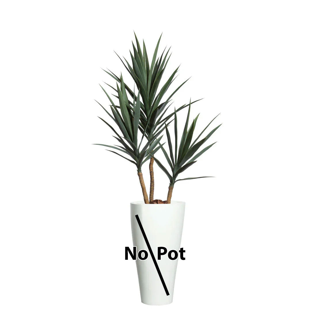 Artificial yucca plant with green spiky leaves in a white pot, text 'No Pot' overlaid.