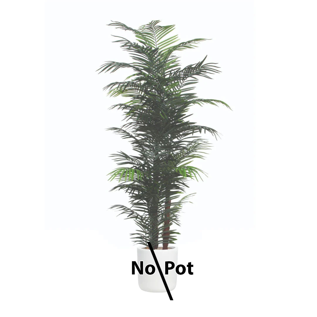 Artificial Areca palm tree with realistic green fronds, shown without a pot on white background
