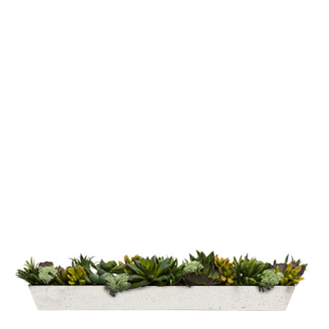 Rectangular planter with assorted artificial succulents, lifelike greenery arrangement