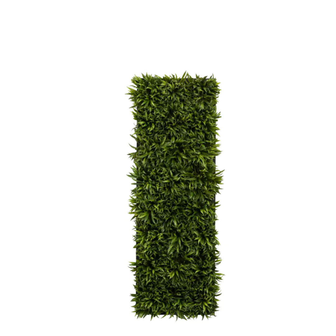 Rectangular artificial grass wall panel with dense green foliage on white background