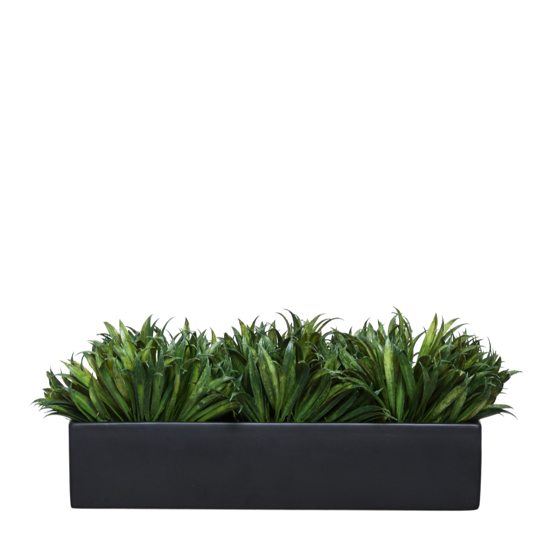 Artificial grass rye plant in rectangular black planter, realistic faux greenery decor