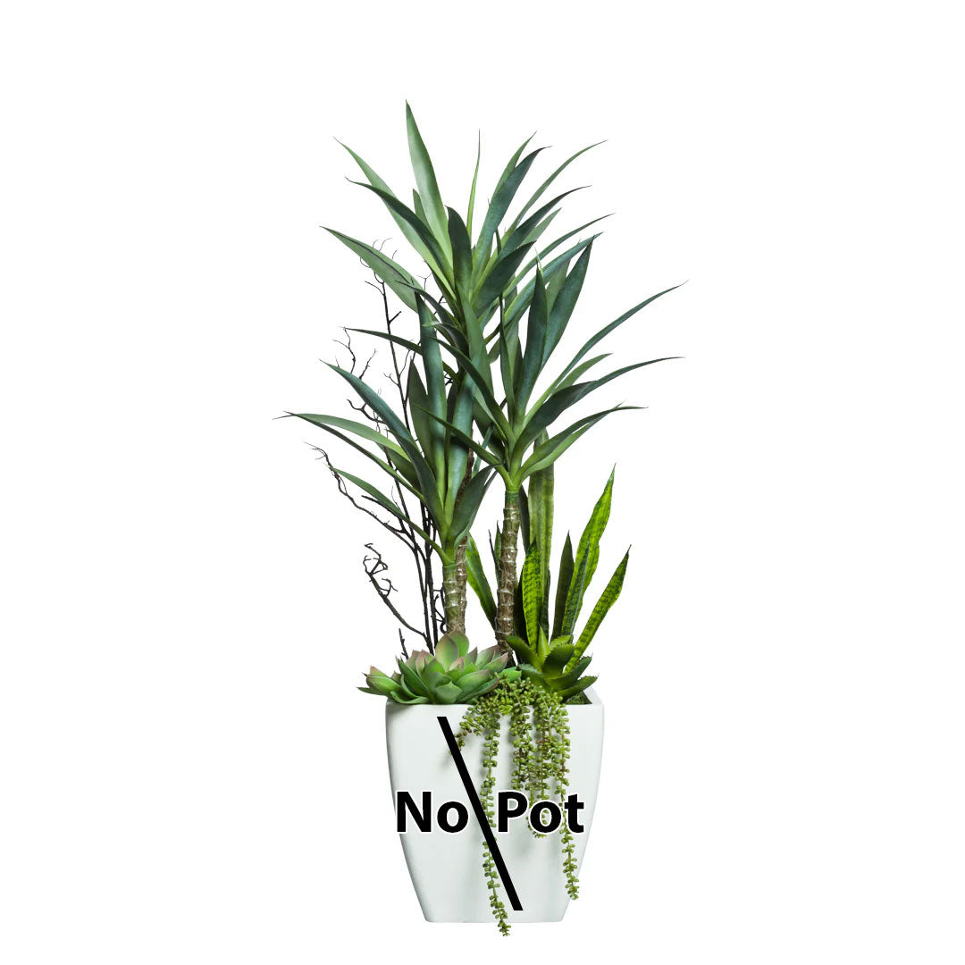 Artificial succulent and dracaena arrangement with assorted greenery, no pot included