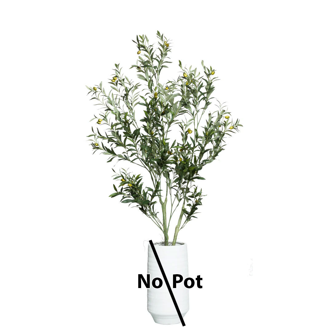 Lifelike artificial olive tree branch with realistic green leaves and olives, no pot included