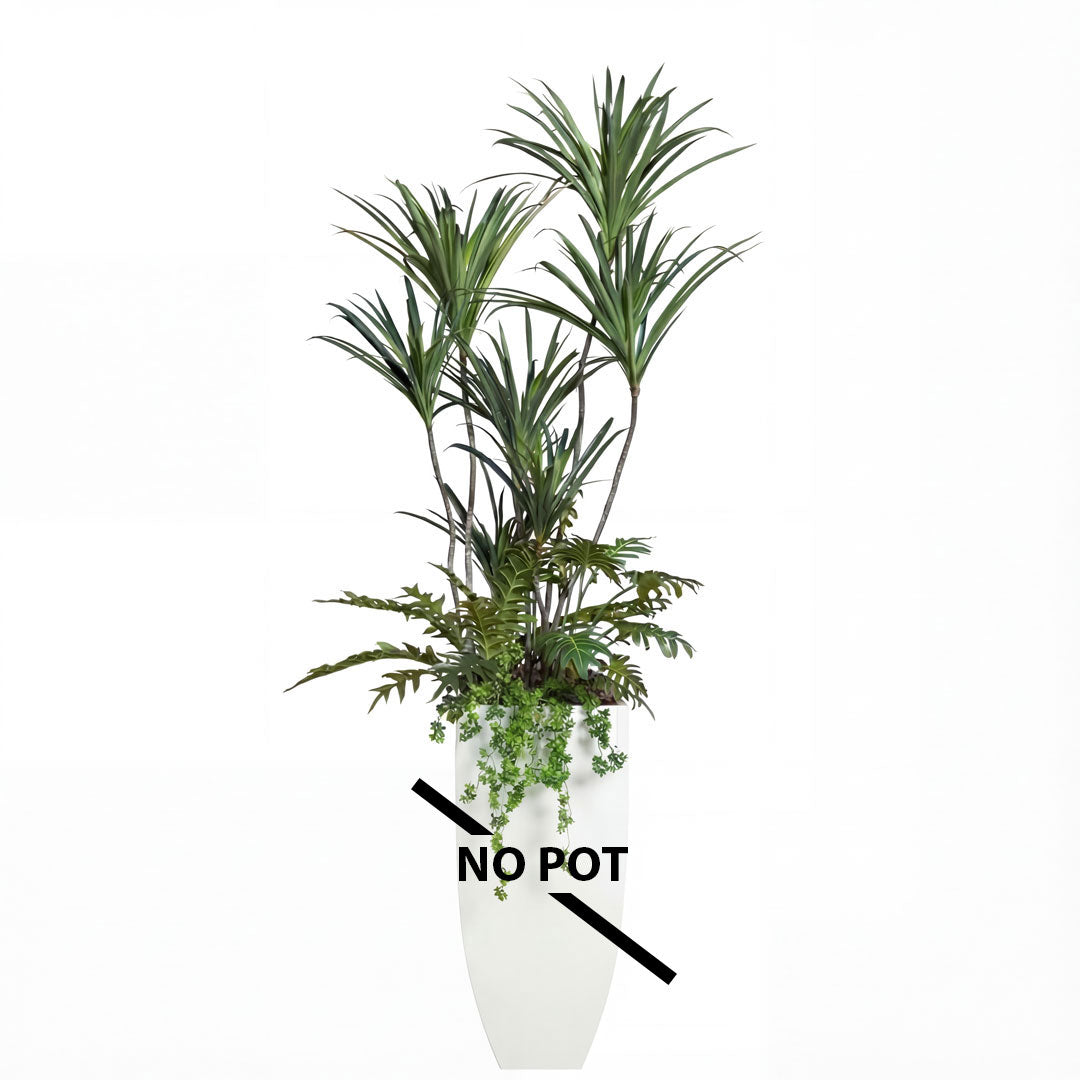 Artificial dracaena plant with ferns and trailing greenery, no pot included, on white background
