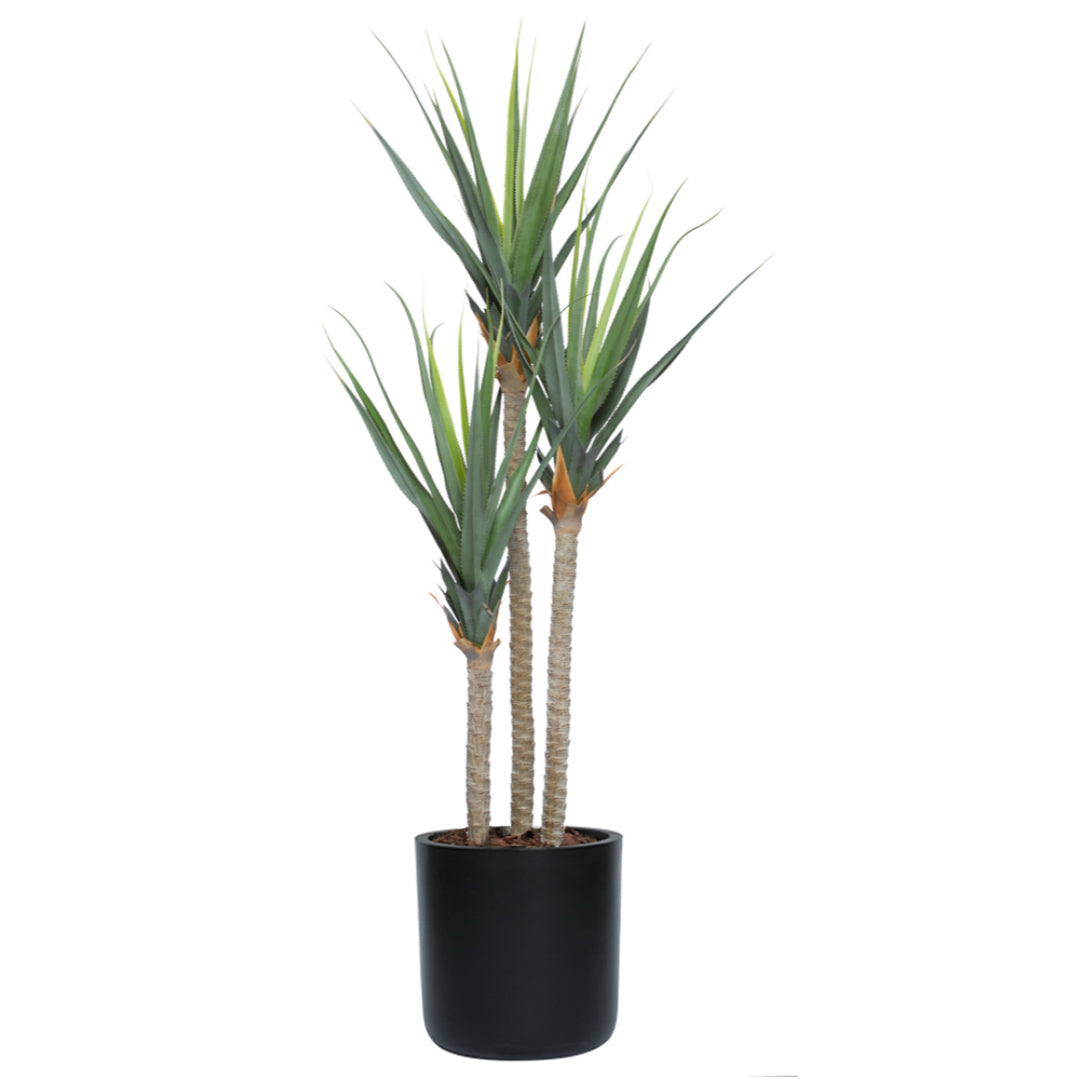 Artificial pandanus plant with spiky green leaves in a black pot