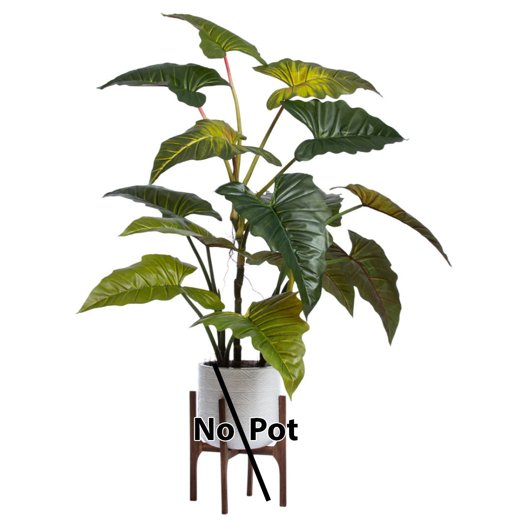 Artificial Philodendron Red plant with large green leaves, no pot, on white background