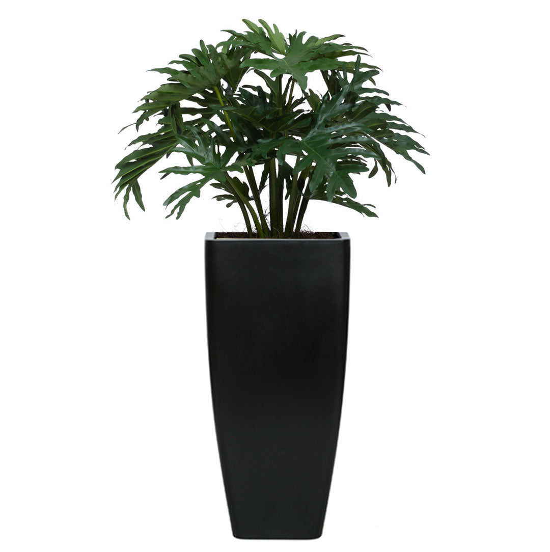 Philodendron Selloum artificial plant in a tall black tapered planter