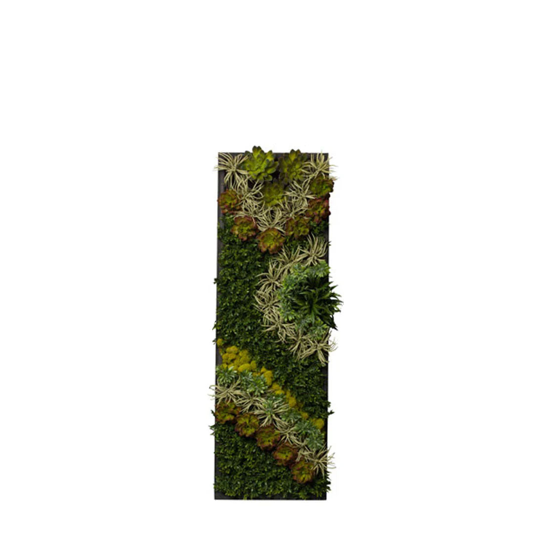 Rectangular succulent wall art with green moss and assorted artificial succulents